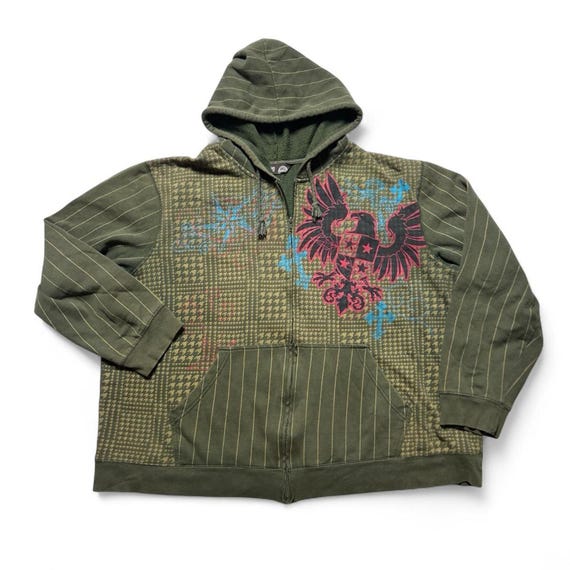 No Boundaries Nobo Vintage Y2k Green Houndstooth AOP Eagle Cross