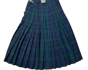 Lochcarron Scotland Vintage Grün Tartan Karierter gewebter Wolle Kilt Rock Damen 30 ”