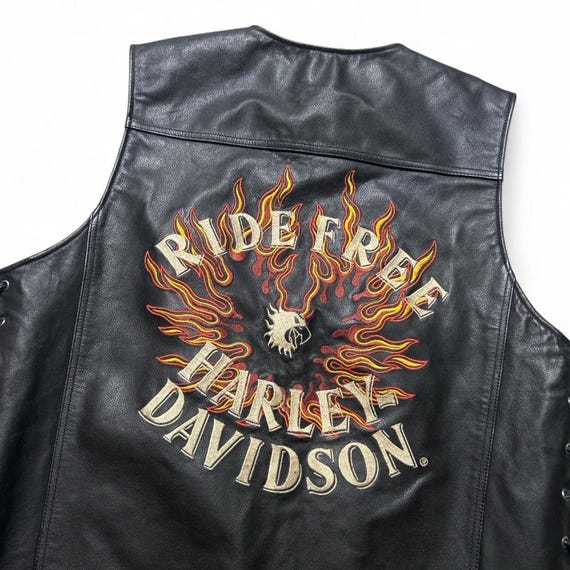 Harley Davidson Vintage Y2K Ride Free Flame Eagle Black Leather