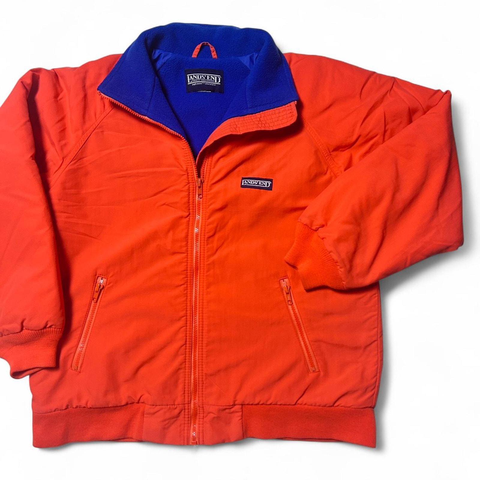 Lands' End the Squall Orange Nylon Shell Fleece Lined Bomber