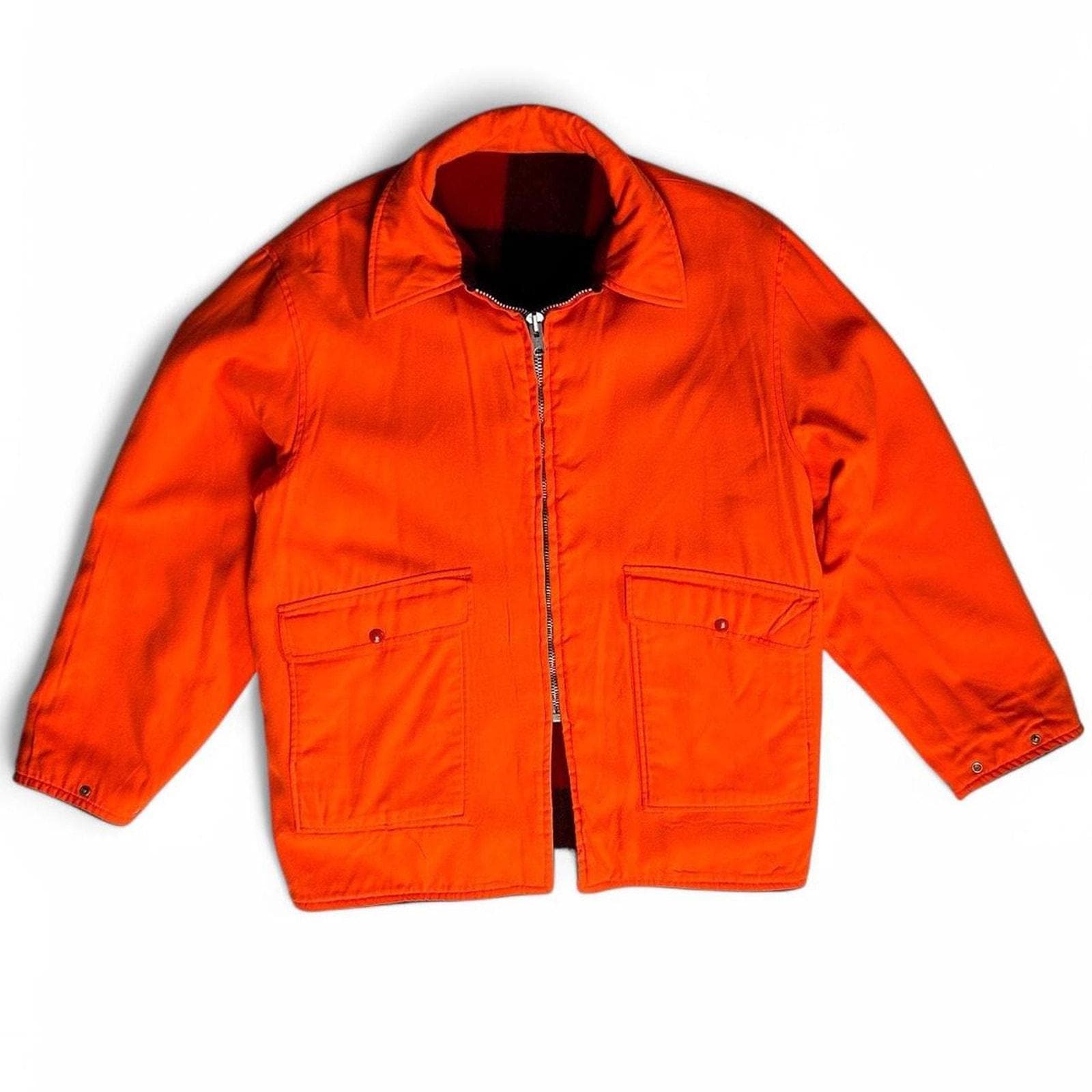 Woolrich 70s Wool Buffalo Plaid Mackinaw Reversible Orange Blaze