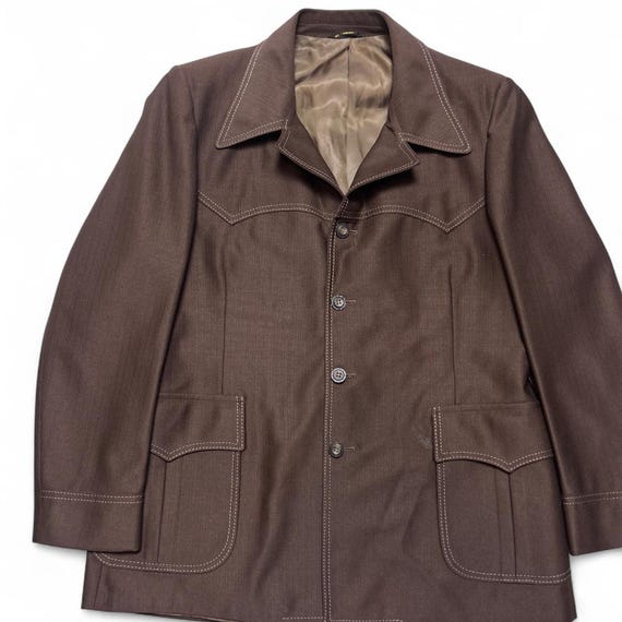 H Bar C Ranchwear Vintage 70s USA Made Brown Polyester Western