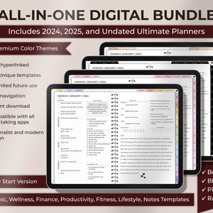 2024 Digital Planner - Dated Planner Notability Planner Hyperlinked iPad Goodnotes Planner, Free 2025 Planner & Undated Digital Planner