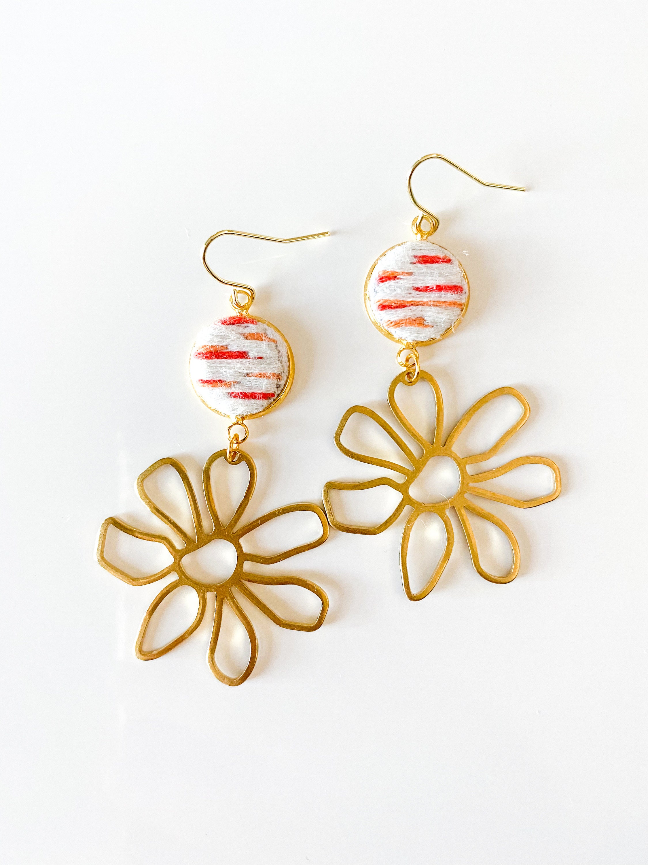 Flower Earrings Hand Embroidered Earrings Embroidered Etsy