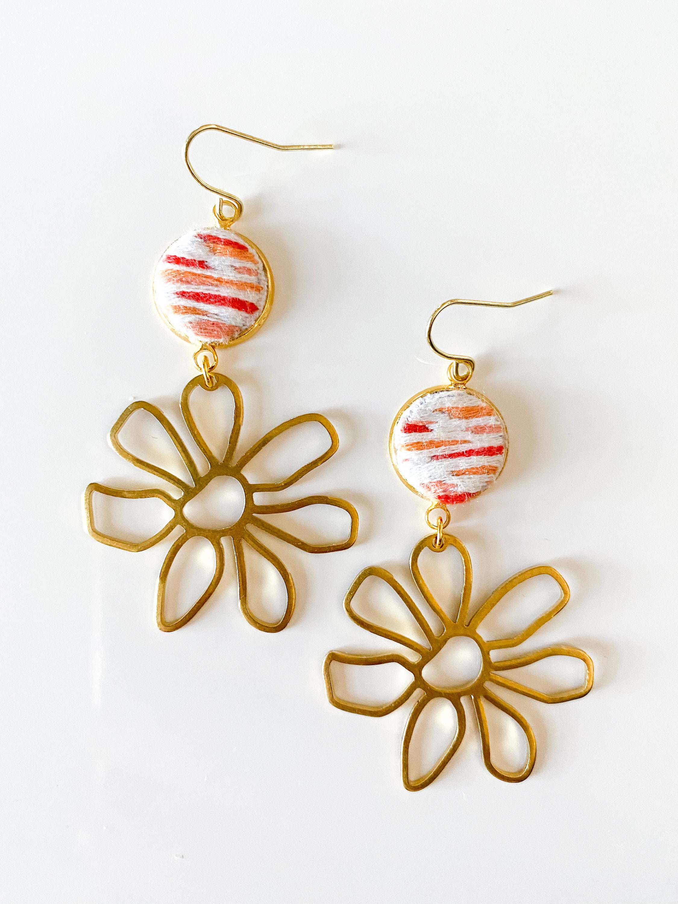 Flower Earrings Hand Embroidered Earrings Embroidered Etsy