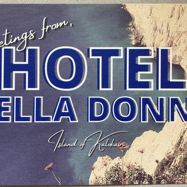 Inspirado en Mamma Mia, Hotel Bella Donna, postal, impresión, invitación, fiesta, Grecia, abba
