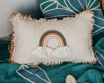 Kimora Rainbow Hand-loomed Organic Cotton Lumbar Cover - pillow cover, Decorative pillow cover, Sofa pillow cover