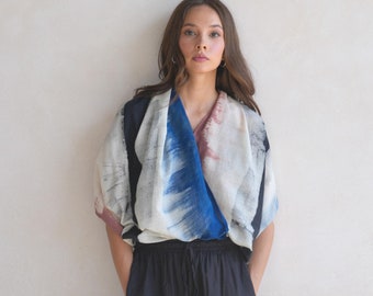 Sasha Hand Dyed Organic Cotton Scarf - Tie dye scarf, Gift for her, Fringe scarf, Boho scarf, Fall tie dye scarf, Winter scarf, Scarf wrap