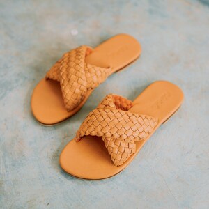 Barbara Woven Leather Sandals In Tan Summer sandals, Beach sandals, Casual sandals, Gift for her, Summer shoes, Travel sandals image 1