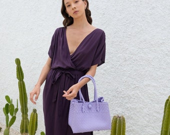 Zoe Recycled Plastic Woven Tote Small  Lavender - Summer tote bags, Travel tote bags, Vacation tote bags, fashion tote bags, Beach tote bags