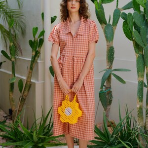 Emery Crinkle Gingham Midi Dress in Persimmon Summer dresses, Vintage dresses, Casual dresses, Midi dresses, Gingham dresses, Gift for her image 2