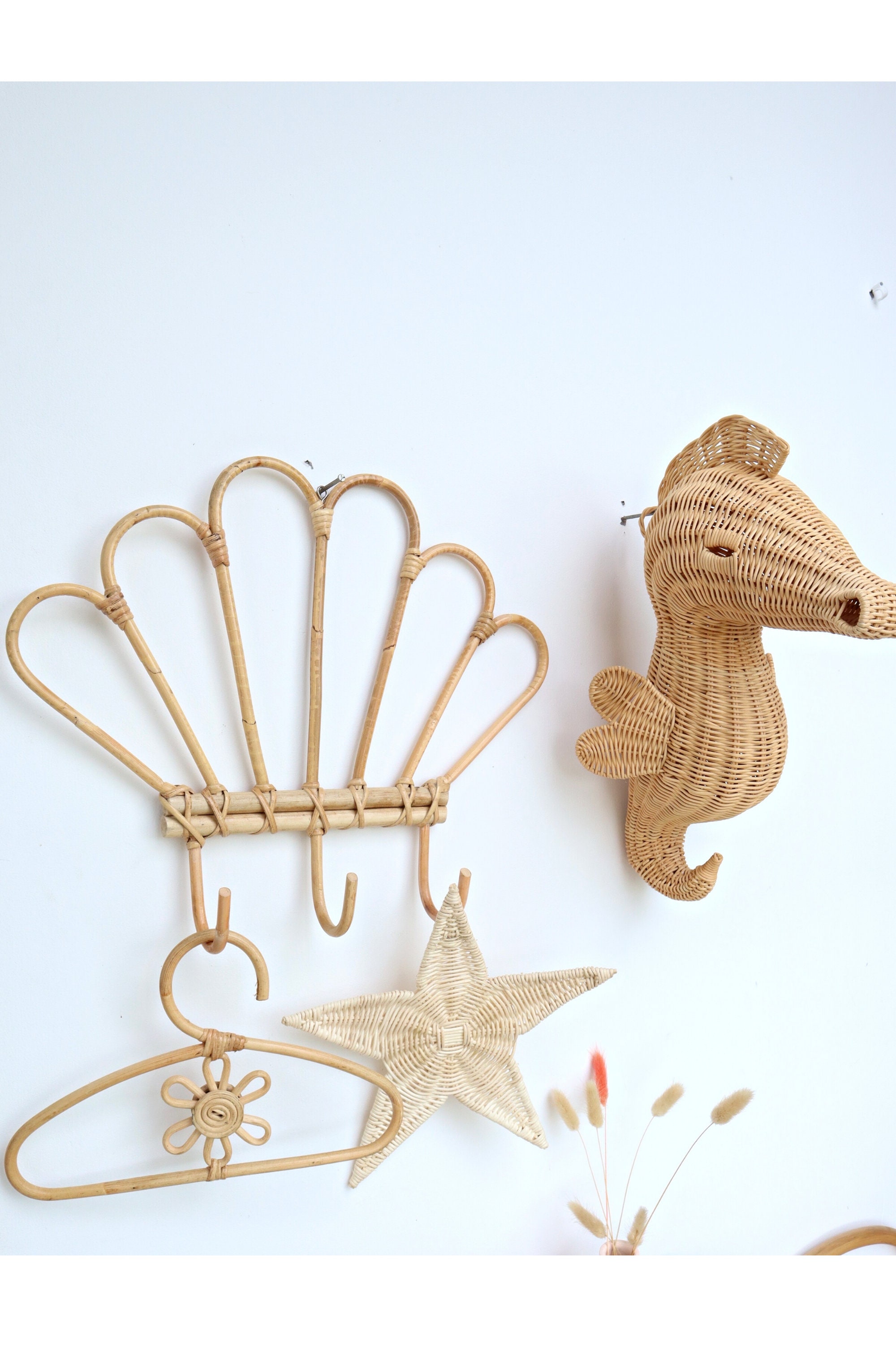 Rattan Wicker Seahorse Wall Decor Nursery Gift, Beach Home Decor