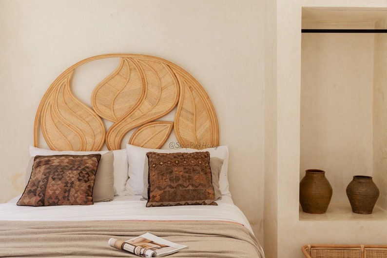 The Altadena Palm Leaf Rattan Headboard in Queen/King Size (Delivery within California only) 