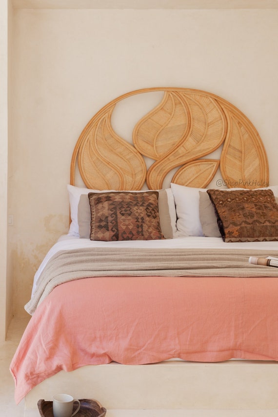 The Altadena Palm Leaf Rattan Headboard in Queen California King