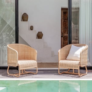 Cane Rattan Chair Set of 2 - Vacation House Chairs, Patio Chairs, Patio sets (Local/Los Angeles Delivery Only)