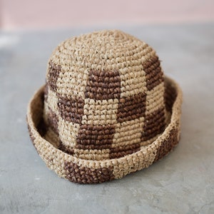 Millie Handwoven Raffia Straw Hat Brown Checkered and Beige Checkered Summer hats, Beach hats, Vacation hats, Travel hats image 5