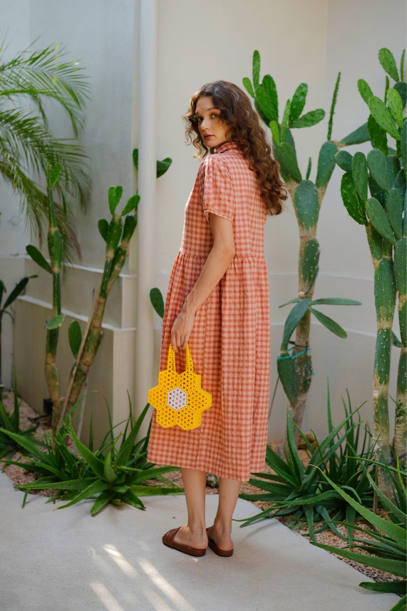 Emery Crinkle Gingham Midi Dress in Persimmon Summer dresses, Vintage dresses, Casual dresses, Midi dresses, Gingham dresses, Gift for her image 8