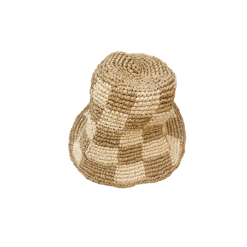 Millie Handwoven Raffia Straw Hat Brown Checkered and Beige Checkered Summer hats, Beach hats, Vacation hats, Travel hats image 7