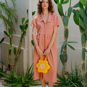 Emery Crinkle Gingham Midi Dress in Persimmon Summer dresses, Vintage dresses, Casual dresses, Midi dresses, Gingham dresses, Gift for her image 9