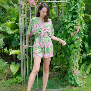 Aubrey Floral Wrap Top and Shorts Matching Set in Pink Garden image 4