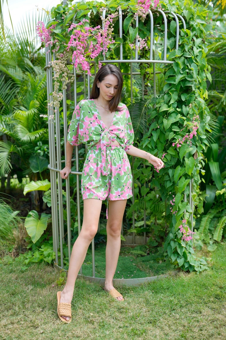 Aubrey Floral Wrap Top and Shorts Matching Set in Pink Garden image 4