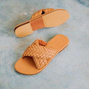 Barbara Woven Leather Sandals In Tan Summer sandals, Beach sandals, Casual sandals, Gift for her, Summer shoes, Travel sandals image 5