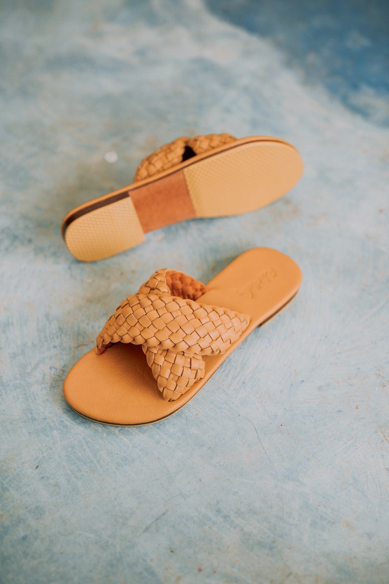 Barbara Woven Leather Sandals In Tan Summer sandals, Beach sandals, Casual sandals, Gift for her, Summer shoes, Travel sandals image 5