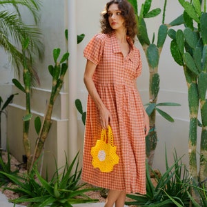 Emery Crinkle Gingham Midi Dress in Persimmon Summer dresses, Vintage dresses, Casual dresses, Midi dresses, Gingham dresses, Gift for her image 5