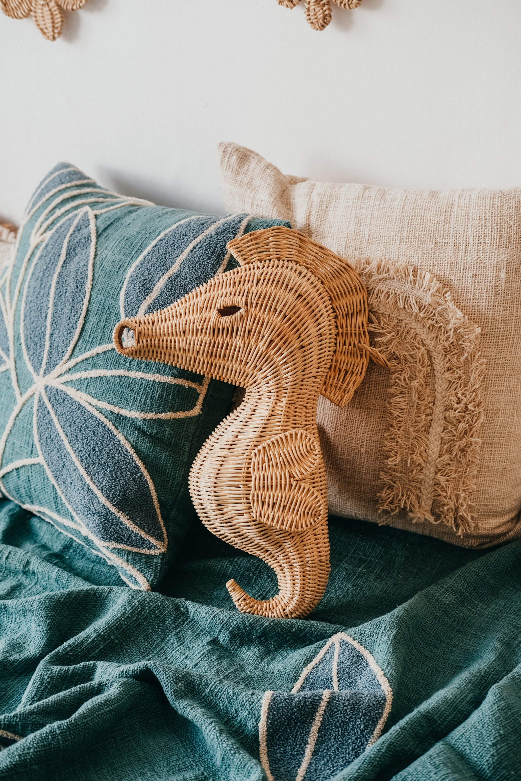 Rattan Wicker Seahorse Wall Decor Nursery Gift, Beach Home Decor
