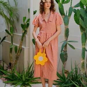 Emery Crinkle Gingham Midi Dress in Persimmon Summer dresses, Vintage dresses, Casual dresses, Midi dresses, Gingham dresses, Gift for her image 7