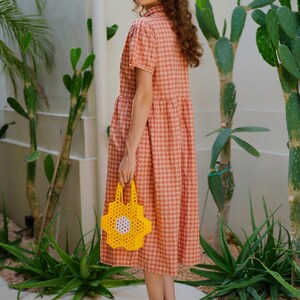 Emery Crinkle Gingham Midi Dress in Persimmon Summer dresses, Vintage dresses, Casual dresses, Midi dresses, Gingham dresses, Gift for her image 3