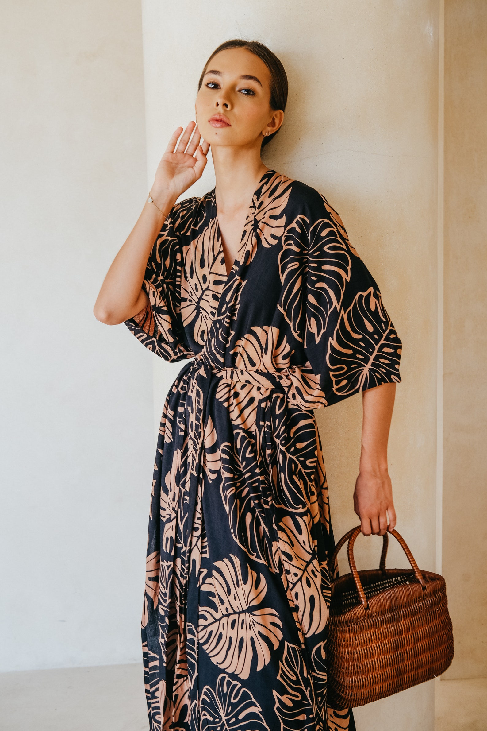 Tropical Palm Leaf Kimono in Black Summer Kimono Travel - Etsy