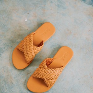 Barbara Woven Leather Sandals In Tan Summer sandals, Beach sandals, Casual sandals, Gift for her, Summer shoes, Travel sandals image 3