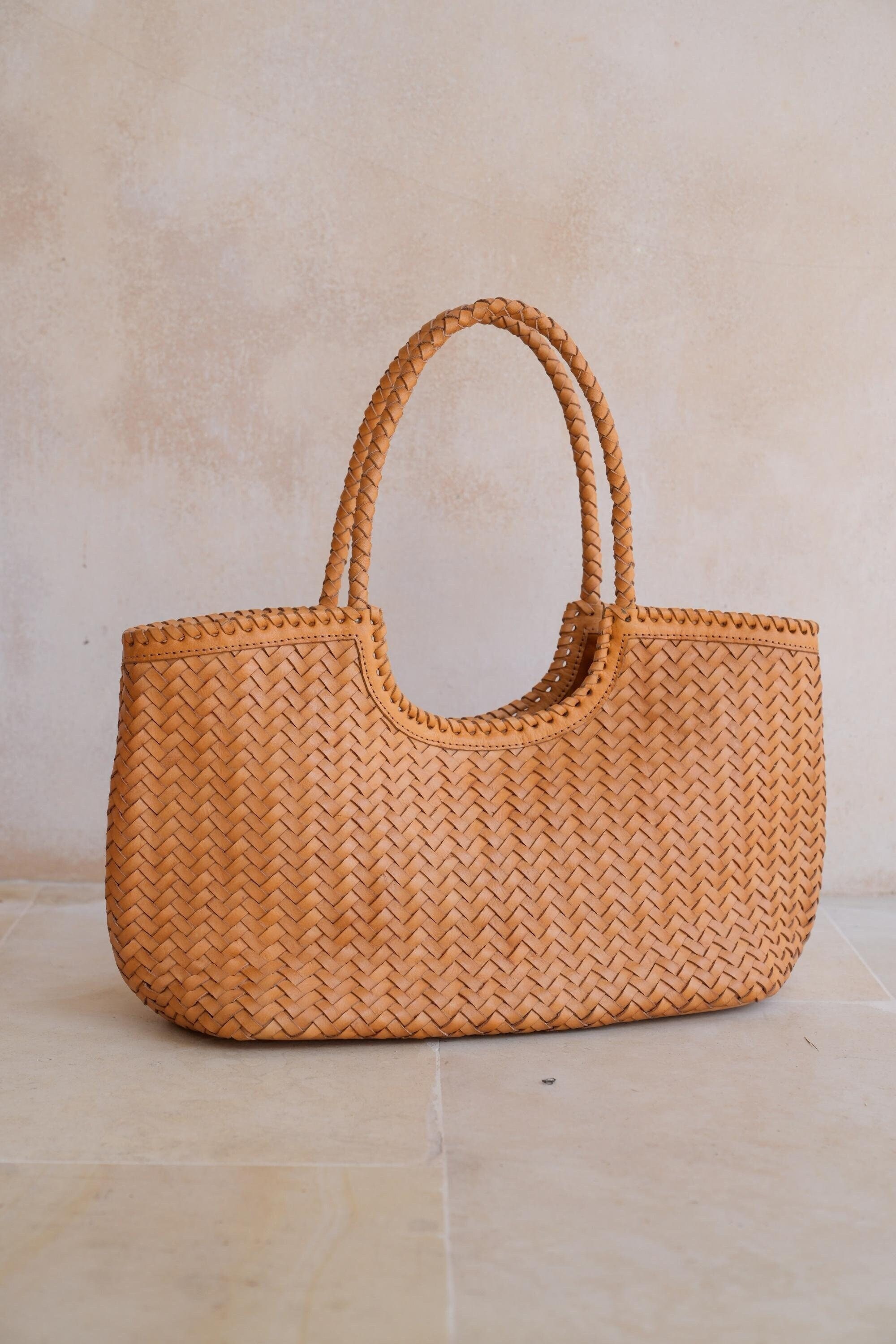 Brown Nantucket large woven-leather basket bag, Dragon Diffusion