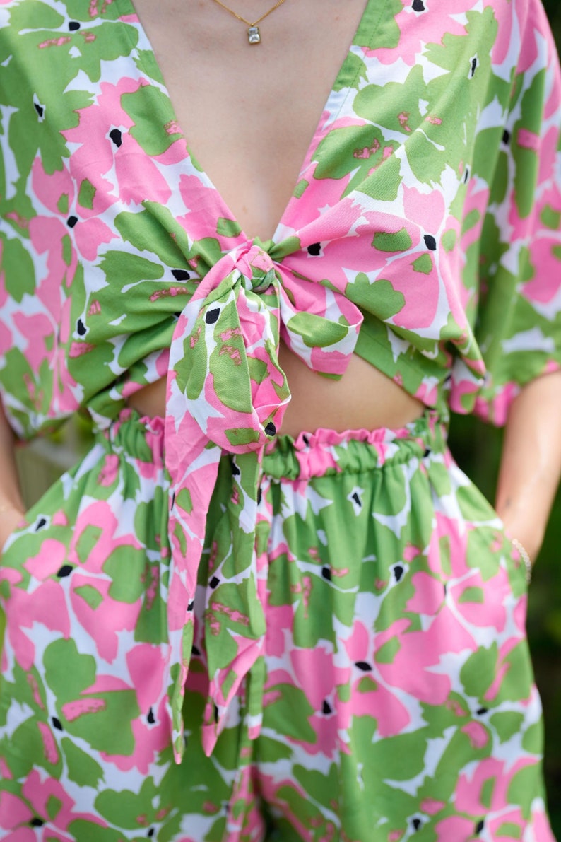 Aubrey Floral Wrap Top and Shorts Matching Set in Pink Garden image 3