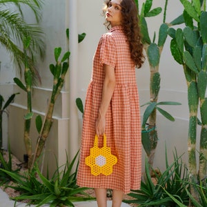 Emery Crinkle Gingham Midi Dress in Persimmon Summer dresses, Vintage dresses, Casual dresses, Midi dresses, Gingham dresses, Gift for her image 6