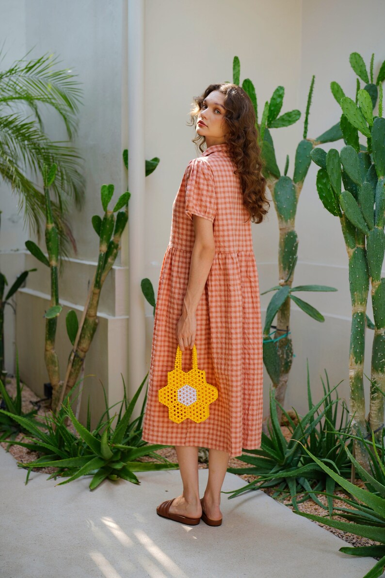 Emery Crinkle Gingham Midi Dress in Persimmon Summer dresses, Vintage dresses, Casual dresses, Midi dresses, Gingham dresses, Gift for her image 6