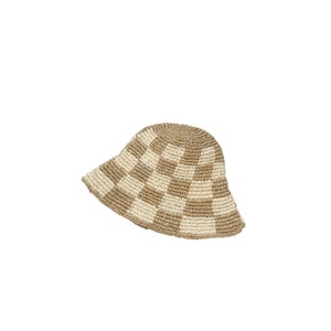 Millie Handwoven Raffia Straw Hat Brown Checkered and Beige Checkered Summer hats, Beach hats, Vacation hats, Travel hats Beige Checkered