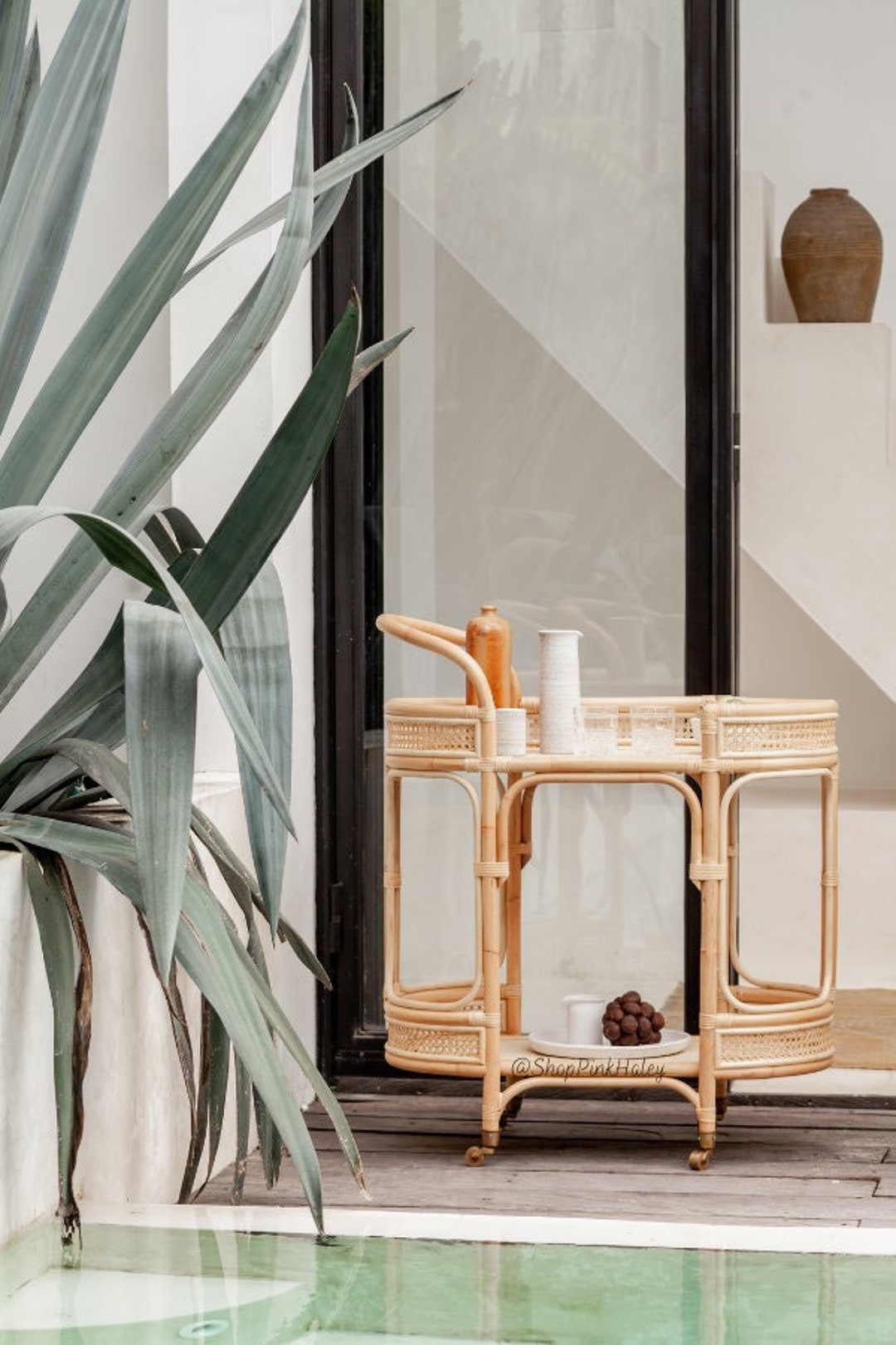 The Glendora Rattan Bar Cart With Wheels Indoor Bar Cart, Housewarming