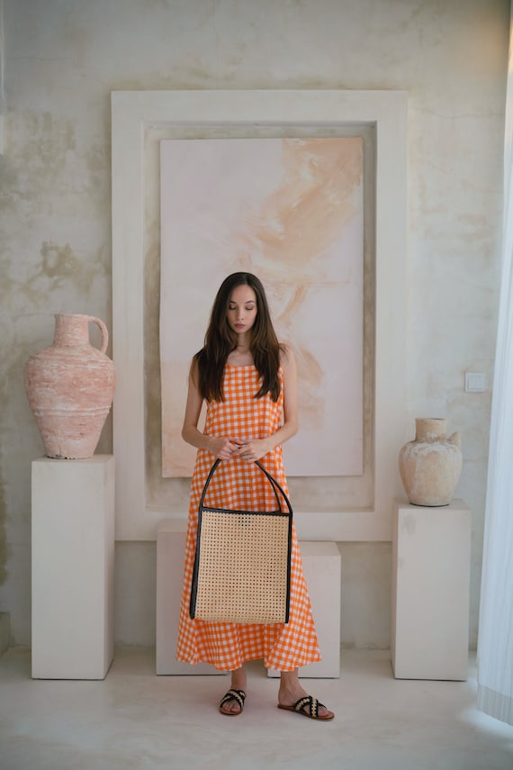 Orange Gingham Summer Maxi Dress - 100% Cotton Sleeveless Beach Dress - Etsy