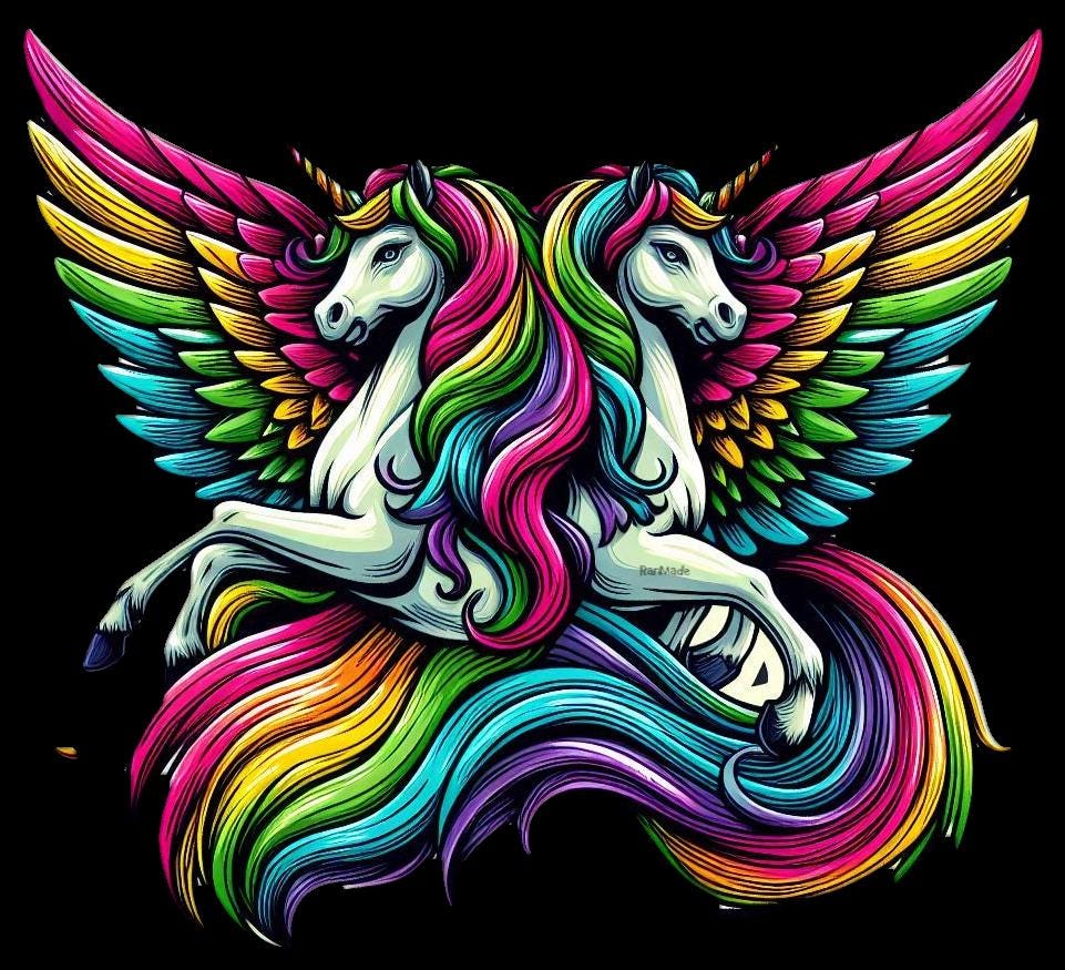 Pegasus Rainbow Flying Unicorn Clip Art Wall Art, Instant Download ...