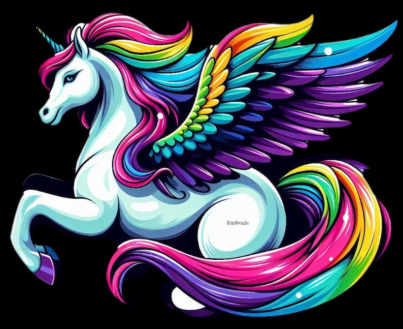 Pegasus Rainbow Flying Unicorn Clip Art Wall Art, Instant Download ...