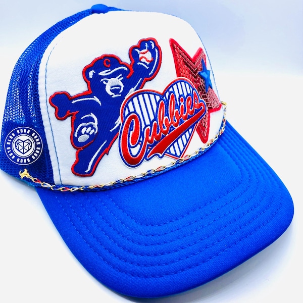 Chicago Cubs Hat, Trucker Hat with Patches, Baseball Hat, Baseball, Womens Baseball Gift, Cubs Baseball Patch, Gameday Hat, Cubs Patch