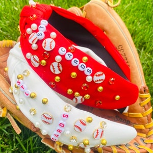 Personalized Baseball Headband, Sports Headband for Women, Girls Beaded Topknot, Gameday, St. Louis Cardinals Baseball Gift