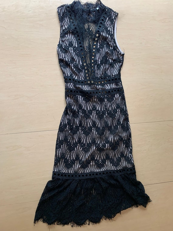 Black Lace Open Back Formal Dress - image 1