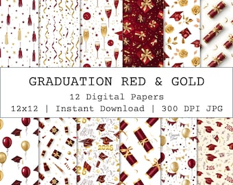 Graduation Red Gold Seamless Pattern, Graduation Gold Red Patterns for Wall paper, 2026 Grad Digital Paper, Printable Grad Backgrounds