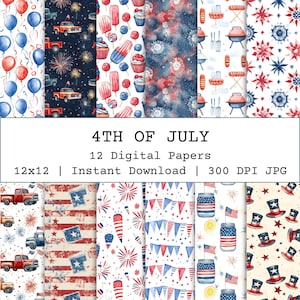 4th of July Seamless Pattern Bundle, Red White Blue Seamless Patterns, Patriotic Stars Scrapbook, Crafts, Wallpapers, Instant Download
