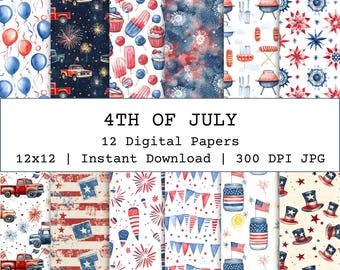 4th of July Seamless Pattern Bundle, Red White Blue Seamless Patterns, Patriotic Stars Scrapbook, Crafts, Wallpapers, Instant Download
