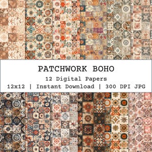 Seamless Patchwork Pattern Bundle, Vintage Earthy Patchwork Floral Seamless Paper for Scrapbook, Fabric, Crafts, Junk Journals, Wallpapers