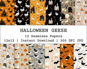Halloween Seamless Pattern, Halloween Geese Seamless Digital Paper, Printable Halloween Pattern for Scrapbooking, Wrapping, Crafts